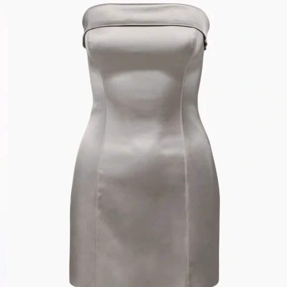 Aritzia Ten by Babaton Shimmer Satin Tube Dress Silver Grey Size 4 - Picture 2 of 7